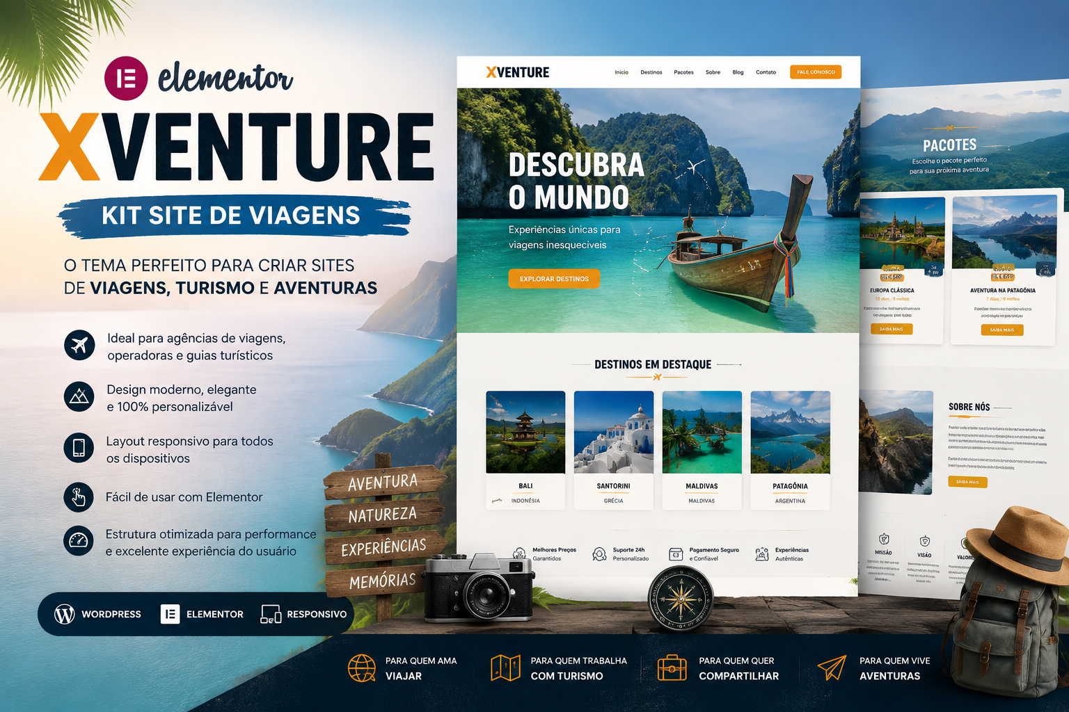 Tema Elementor Xventure Kit Site de Viagens