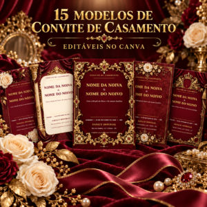 15 Modelos de Convite de Casamento Editável no Canva Premium Marsala e Dourado