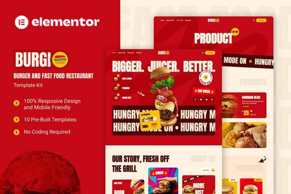 Kit de Modelos Elementor Burgio para Site de Restaurante e Fast Food