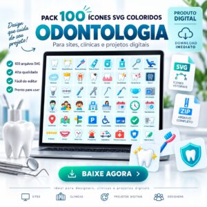 Pack 100 ícones SVG Coloridos Odontologia