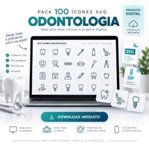 Pack 100 icones SVG Odontologia para Sites clínicas e projetos digitais