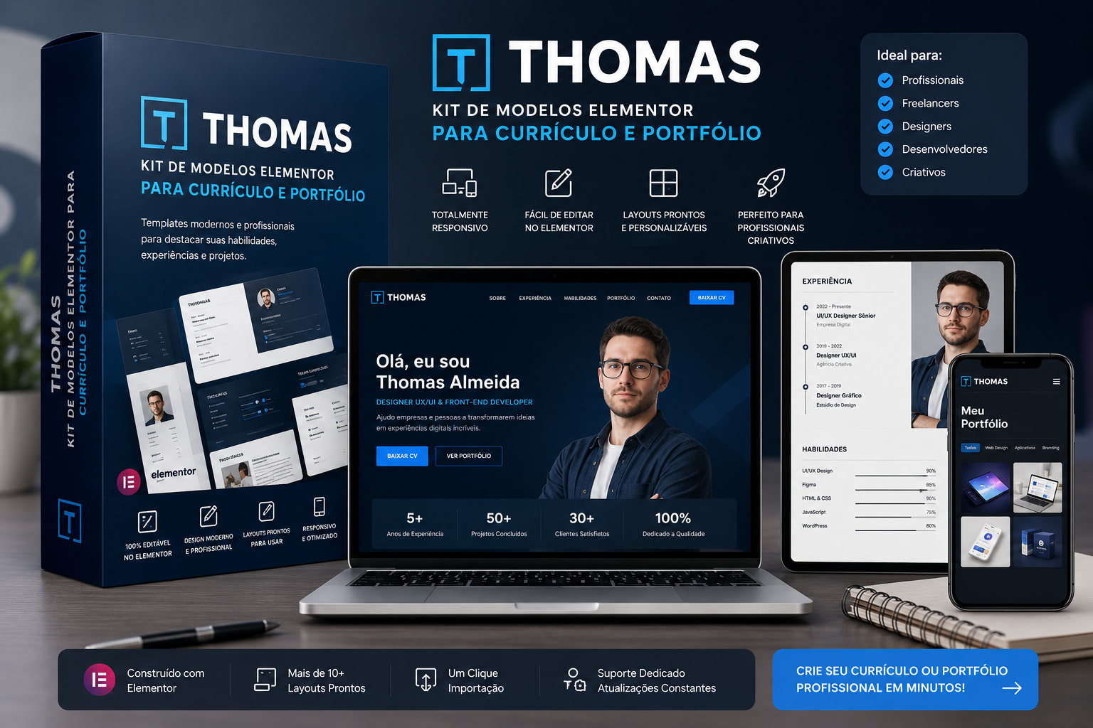 Thomas Kit de Modelos Elementor para Currículo e Portfólio