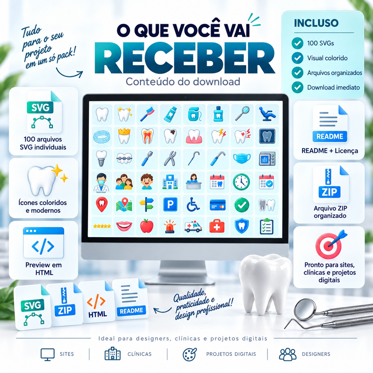 compra Pack 100 ícones SVG Coloridos Odontologia