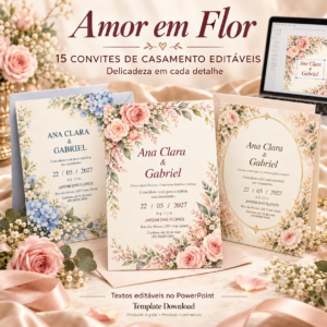 15 Convites de Casamento Editáveis Amor em Flor