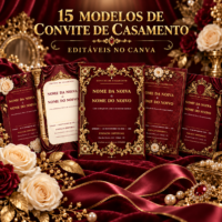 15 Modelos de Convite de Casamento Editável no Canva Premium Marsala e Dourado