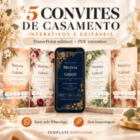 5 Modelos de Convite de Casamento Interativo Editável em PowerPoint + PDF